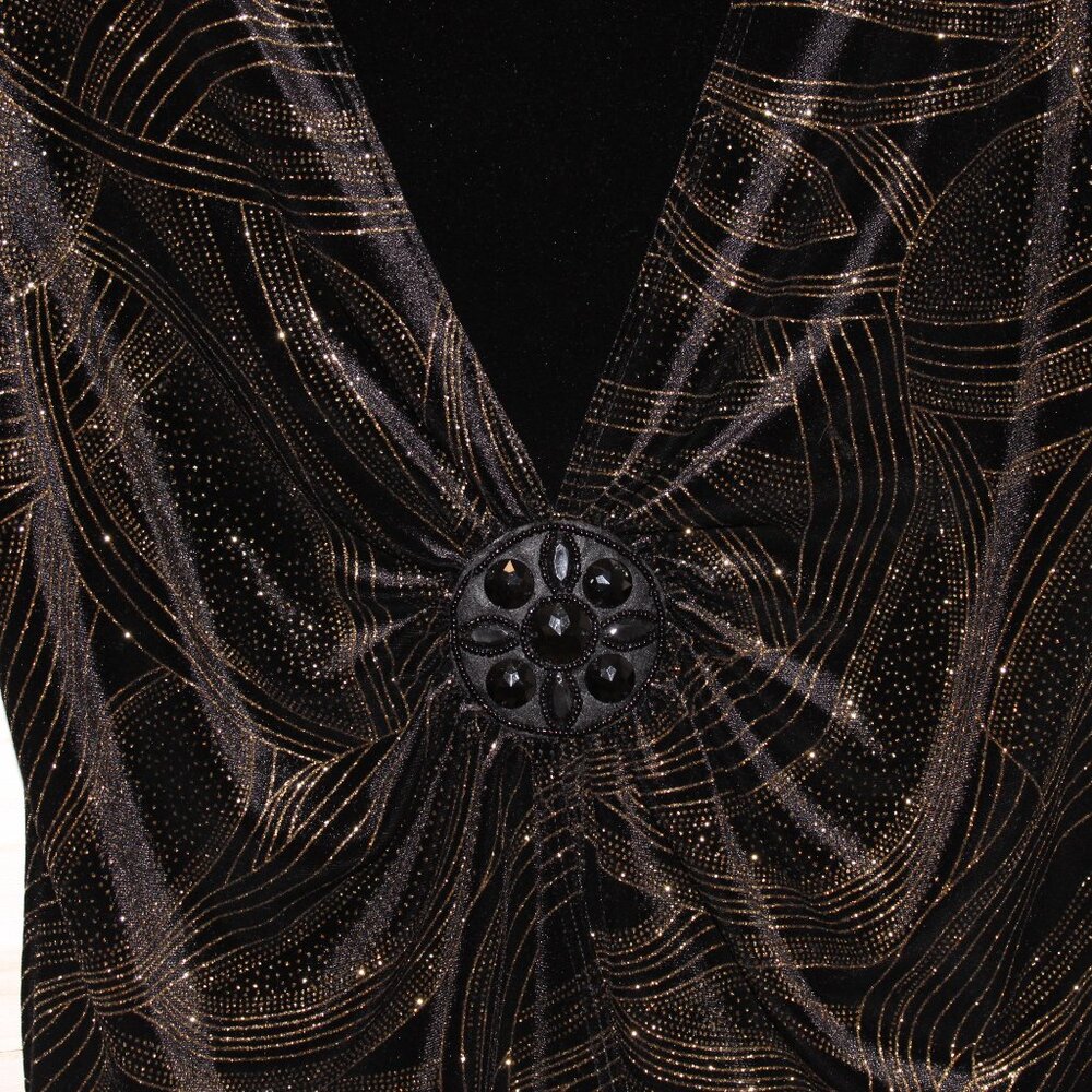 Y2k Notations Womens Medium Black Velvet Gold Glitter Top Whimsigoth Glam - Picture 5 of 9